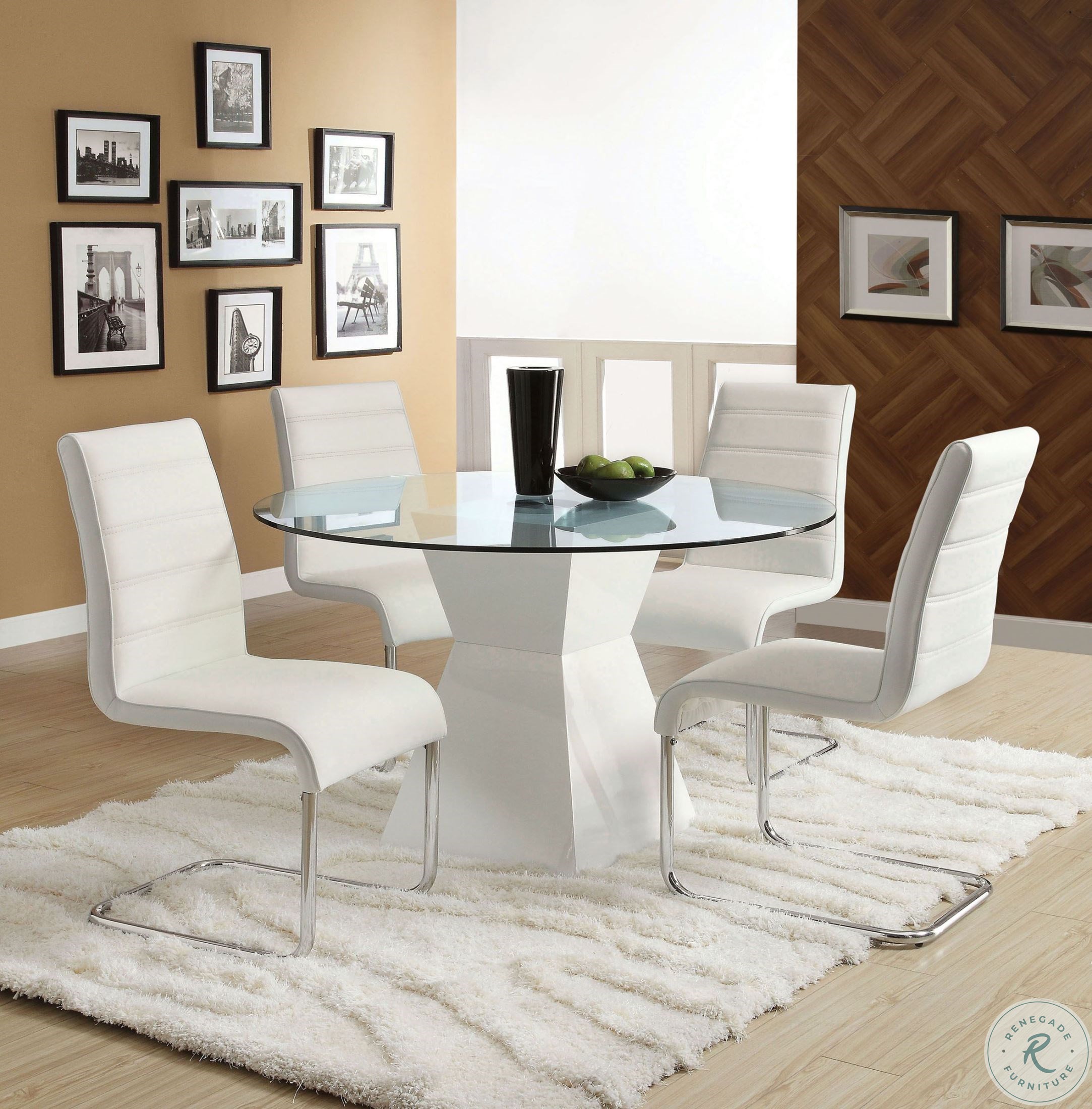 Mauna White Glass Top Round Dining Table | HomeGalleryStores.com