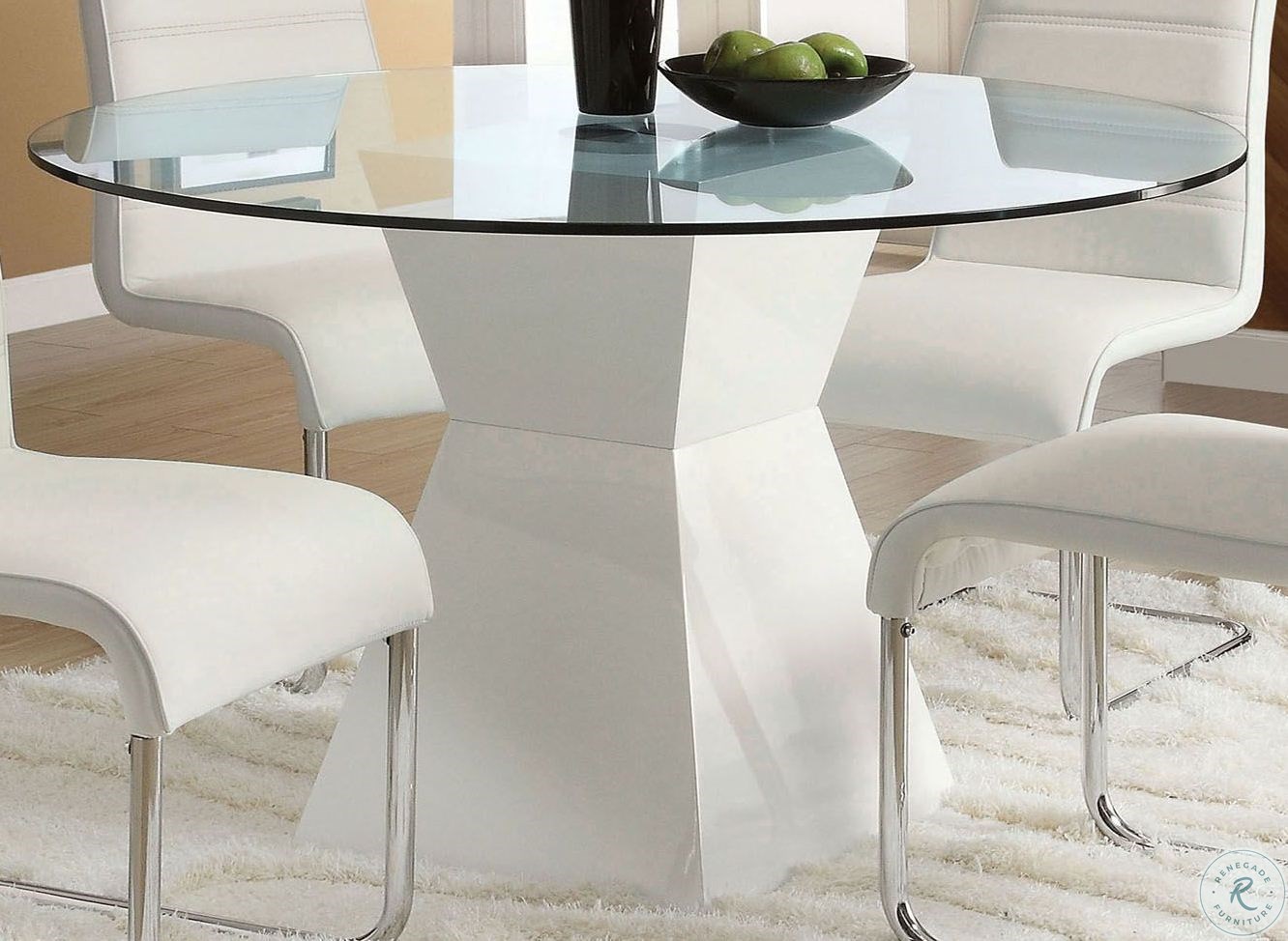 Mauna White Glass Top Round Dining Table