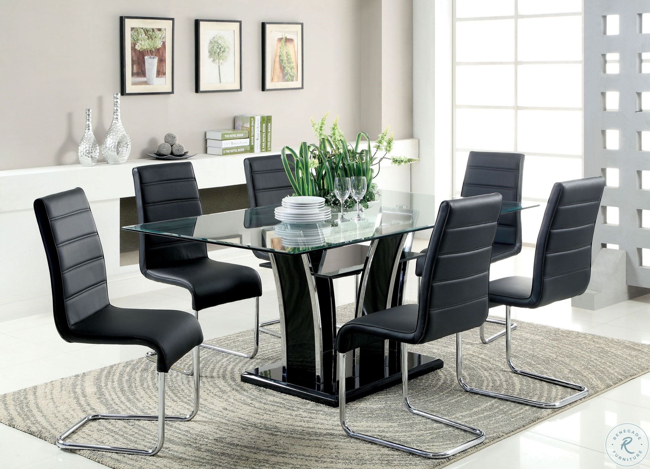 Glenview Black Glass Top Dining Room Set