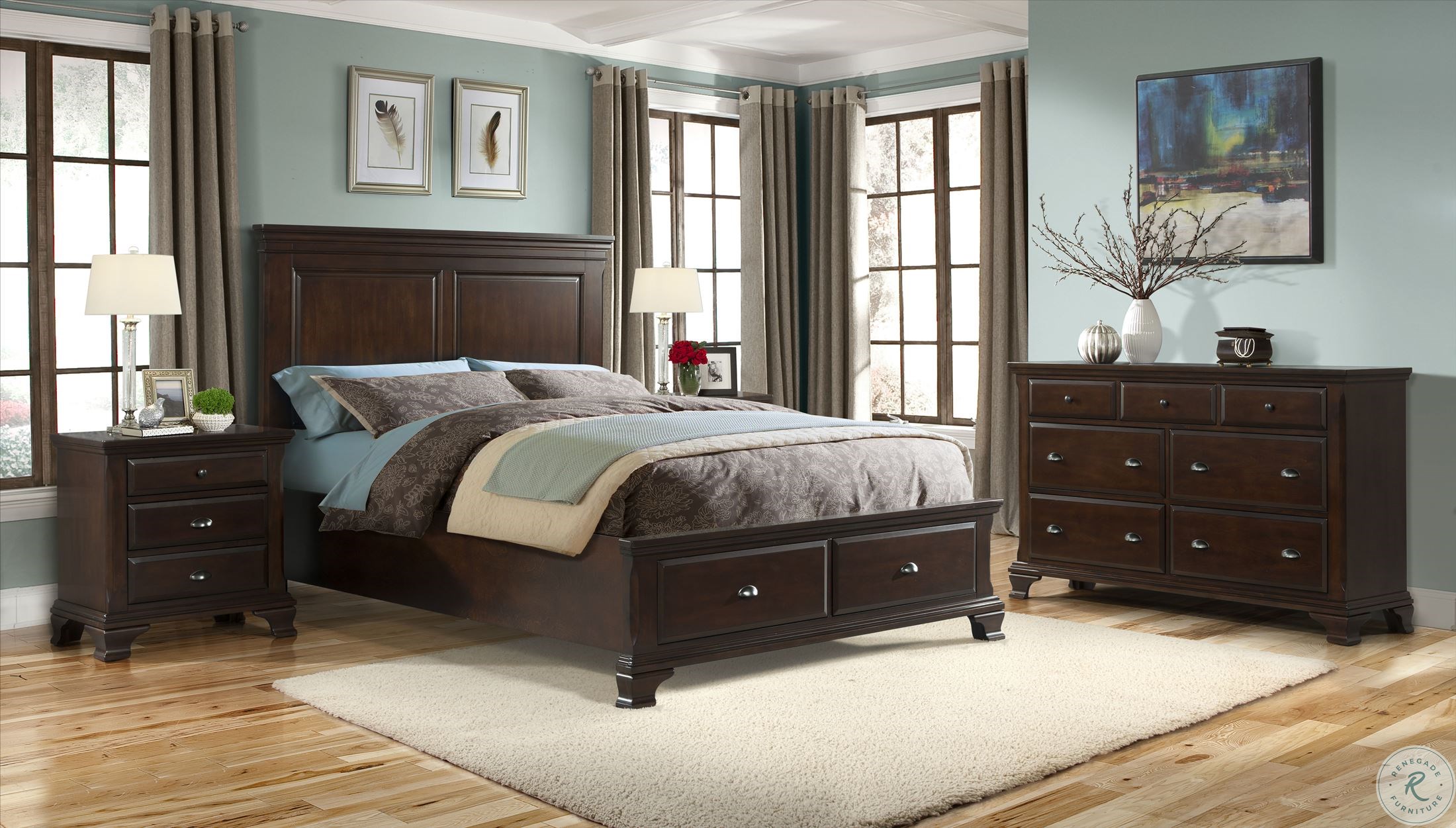 Brinley Cherry Queen Platform Storage Bed CN350QB