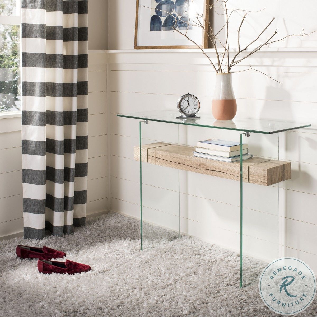 Kayley Glass And Natural Wood Shelf Rectangular Modern Console Table