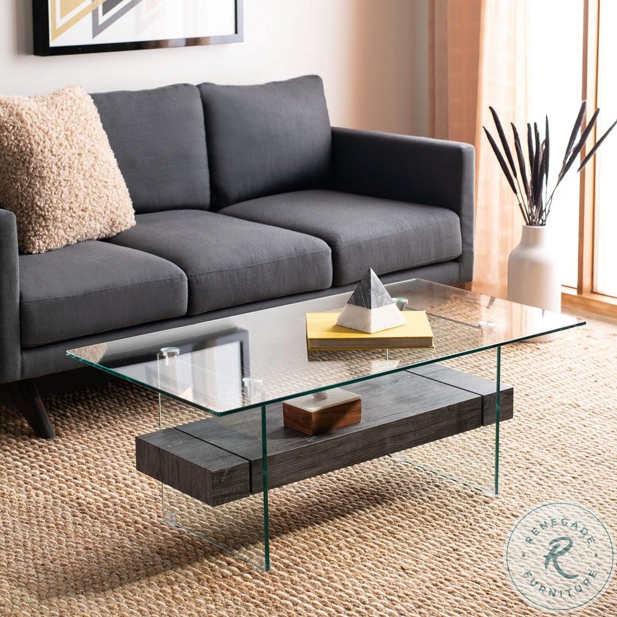 Kayley Glass And Black Oak Cocktail Table