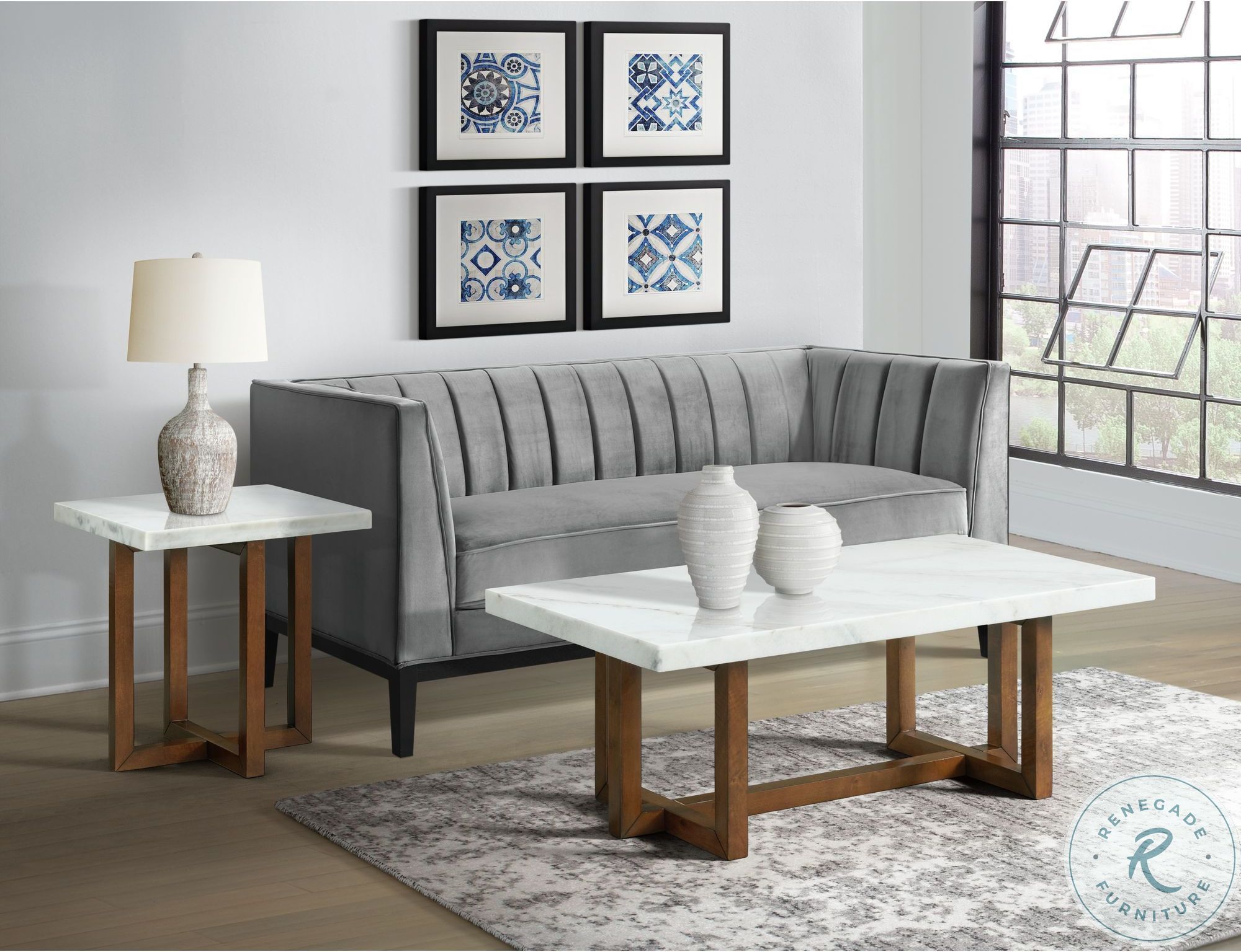 Meyers White Marble Rectangular Coffee Table