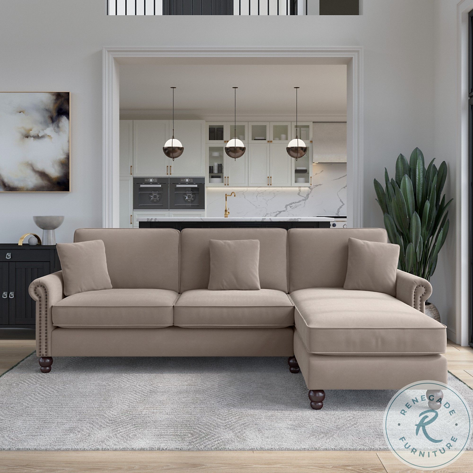 Coventry Tan Microsuede 102" Sectional with Reversible Chaise Lounge