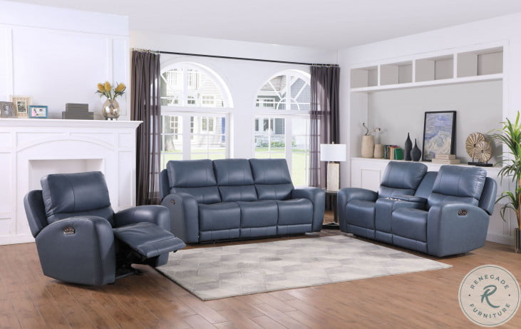 Blue outlet leather loveseat