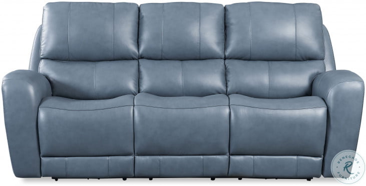 Cambria Blue Leather Bel Air Dual Power Reclining Sofa
