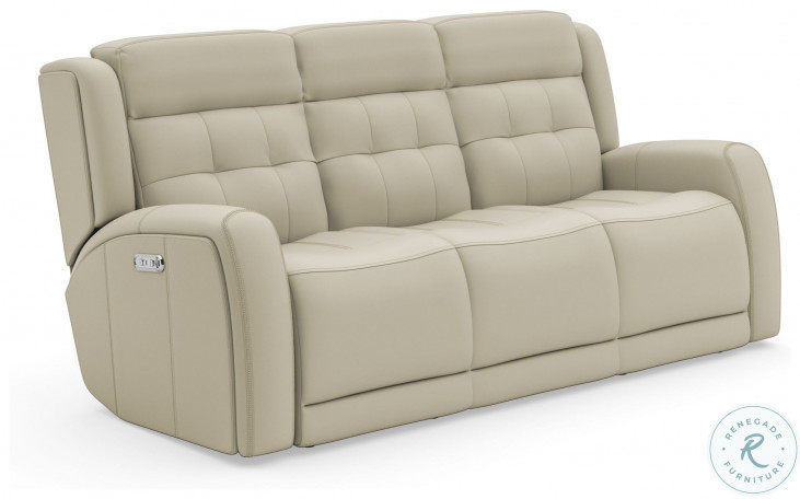 Grant Ivory Leather Power Reclining Sofa with Power Headrest From