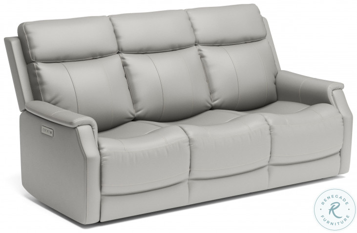 Easton Beige Leather Power Reclining Sofa with Power Headrest From