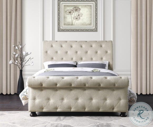 Crofton Beige Queen Upholstered Panel Bed
