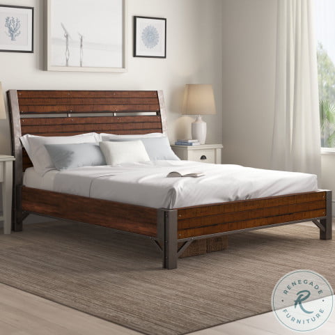Holverson Rustic Brown And Gunmetal Sleigh Bedroom Set