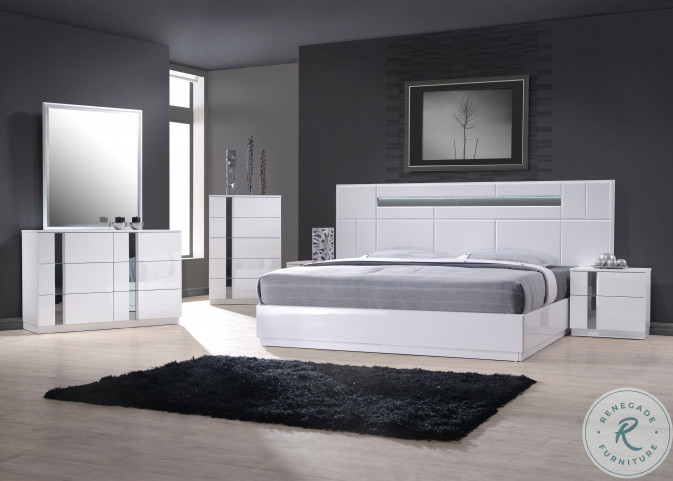Palermo White Lacquer Platform Bedroom Set HomeGalleryStores