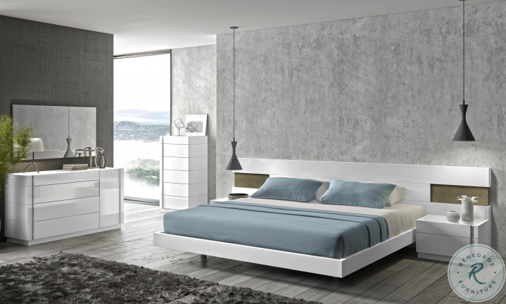 Naples white lacquer platform bedroom hot sale set