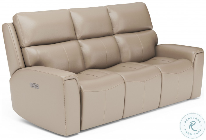 Jarvis Parchment Leather Power Reclining Sofa with Power Headrest