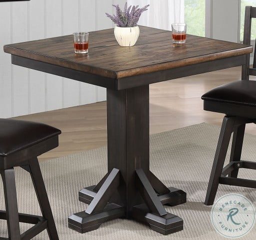 Ashford Black And Rustic Walnut Square Bar Pub Table Set