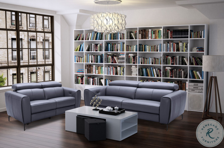 Lorenzo Blue Grey Leather Living Room Set | HomeGalleryStores.com ...