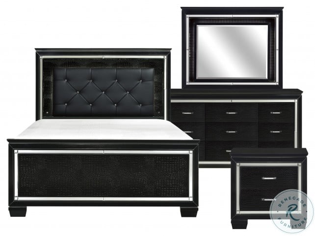 Allura Black Full Upholstered Panel Bed