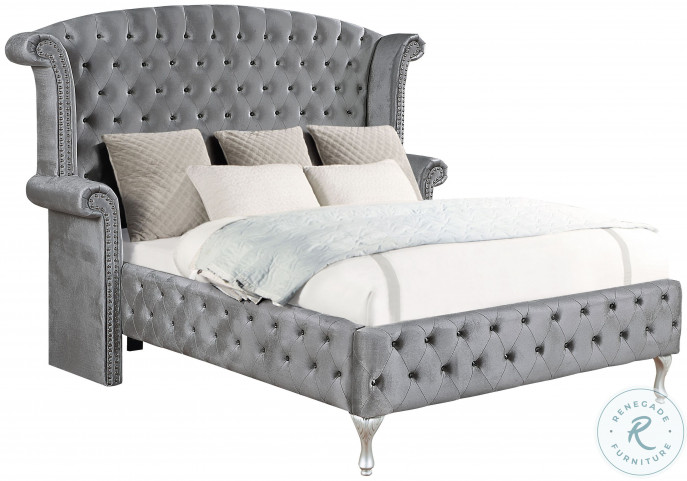 Deanna Grey Upholstered Queen Platform Bed HomeGalleryStores