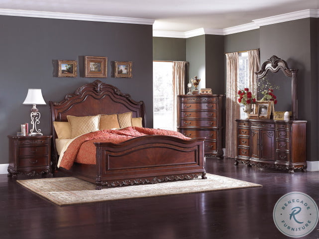 Cherry wood sleigh bed set deals