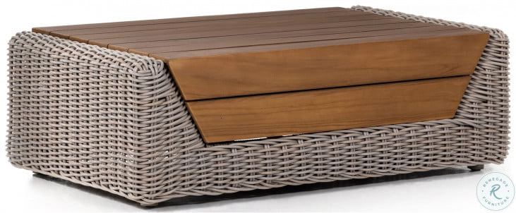 Solano Natural Woven And Teak Como Outdoor Coffee Table From Fourhands |  Home Gallery Stores