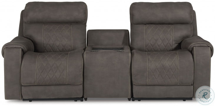 Hoopster Gunmetal 3 Piece Power Reclining Console Loveseat From