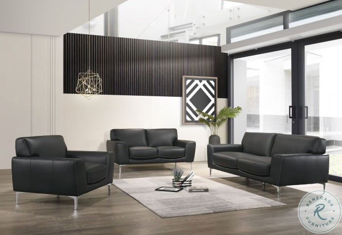 Carrara Black Leather Living Room Set, Coleman Leather Sofa