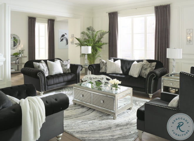 Harriotte Black Velvet Living Room Set HomeGalleryStores