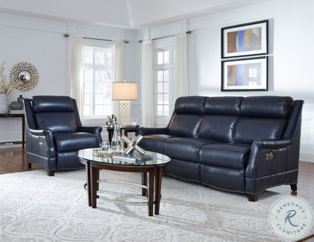 Navy leather 2024 reclining sofa