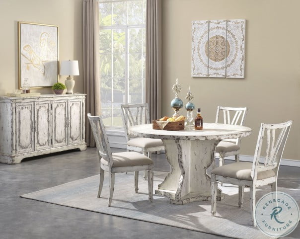 Olivia Aged Cream Round Dining Room Set | HomeGalleryStores.com | 51529