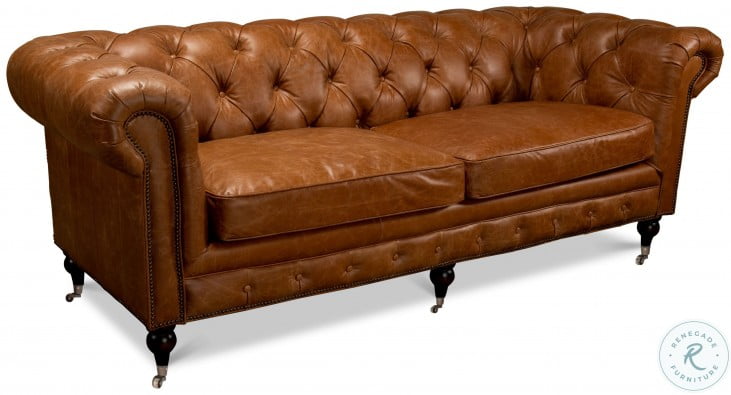 English Vienna Brown Tufted Club Leather Sofa | HomeGalleryStores.com |  53129