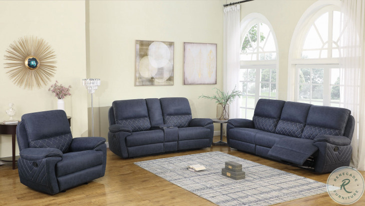 Pauline Leather Sectional Sofa with One Power Recliners in Blue