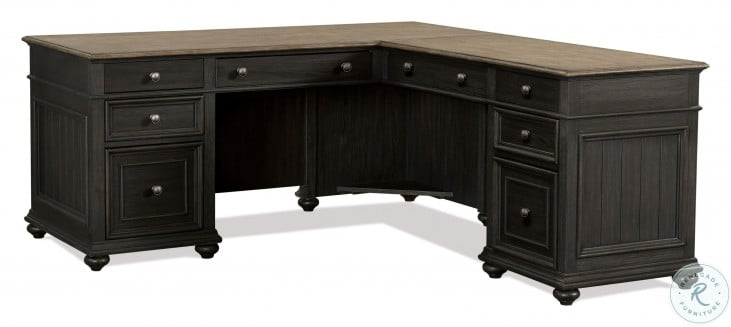 Regency Antique Oak And Matte Black L Desk And Return |  HomeGalleryStores.com | 64332