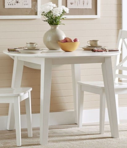Simplicity Paperwhite Extendable Round Drop Leaf Dining Table
