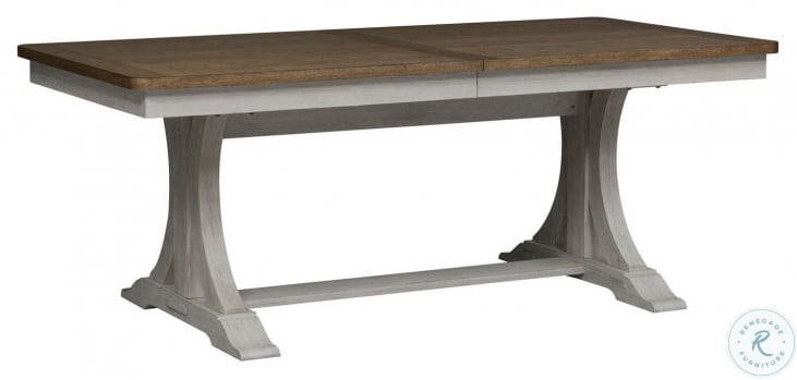 Farmhouse Reimagined Antique White Extendable Trestle Dining Table |  HomeGalleryStores.com | 652-P4096-T4096
