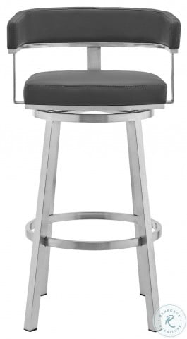 Cohen Gray Faux Leather And Brushed Stainless Steel Swivel 26" Counter Height Stool