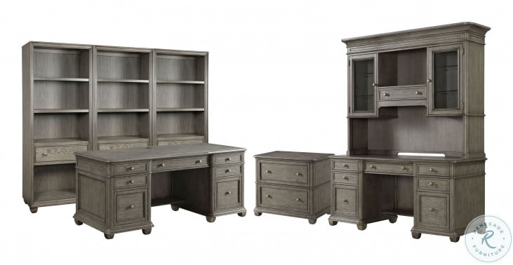 Sloane Grey Wash Credenza Desk with Hutch From Riverside Furniture