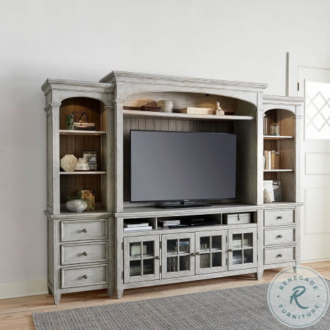 Antique white sale entertainment wall unit