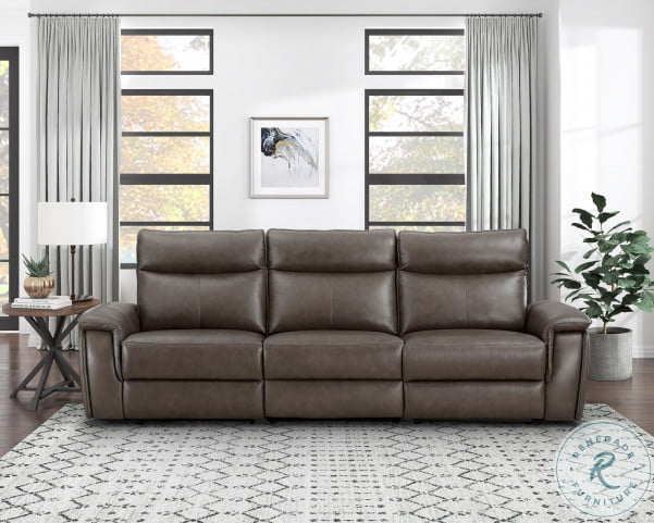 Maroni Dark Brown Power Double Reclining Sofa with Power Headrests