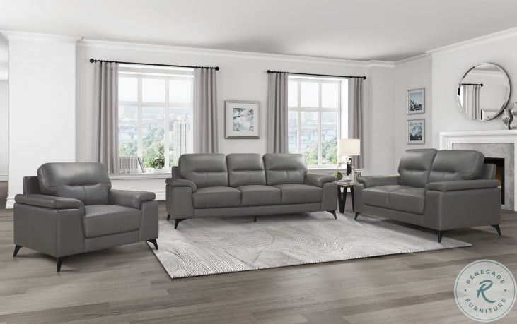 Mischa Dark Gray Leather Living Room Set
