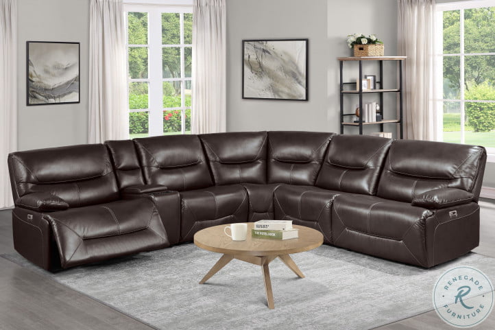 Dark brown leather reclining sectional top