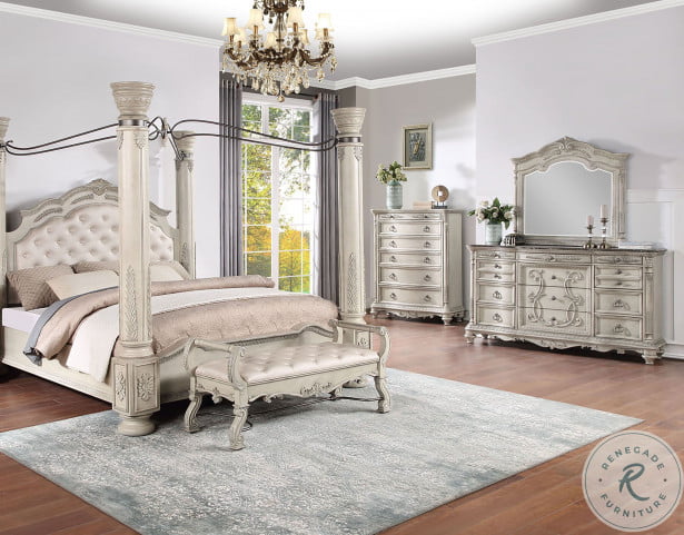 Grand Statement Antique White Bed Bench From Avalon Furniture