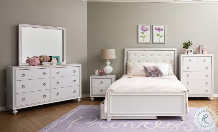 Bella White Tufted Full Upholstered Panel Bed With Trundle