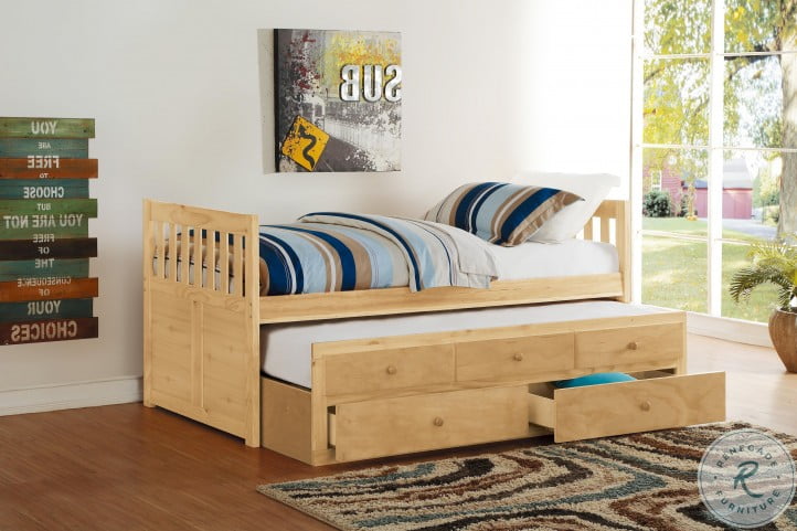 Bartly Natural Pine Youth Panel Storage Trundle Bedroom Set