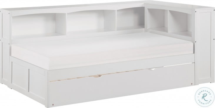 Galen White Twin Bookcase Corner Bed With Twin Trundle