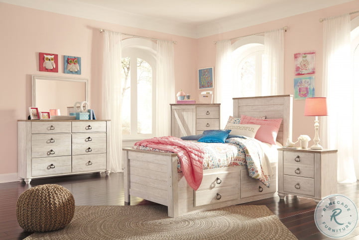 Willowton Whitewash Youth Single Underbed Storage Panel Bedroom
