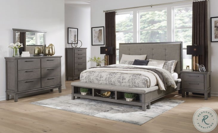 Hyndell Dark Brown King Upholstered Panel Bed with Storage