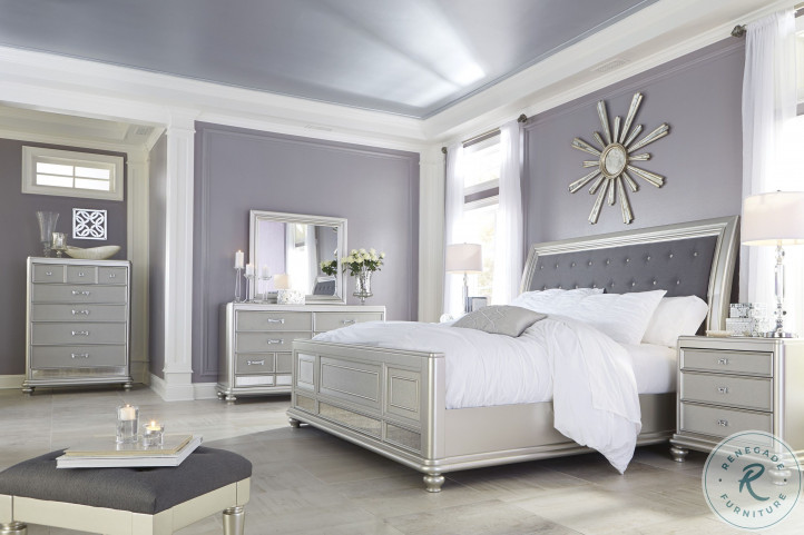 Coralayne Silver Upholstered Sleigh Bedroom Set from Ashley
