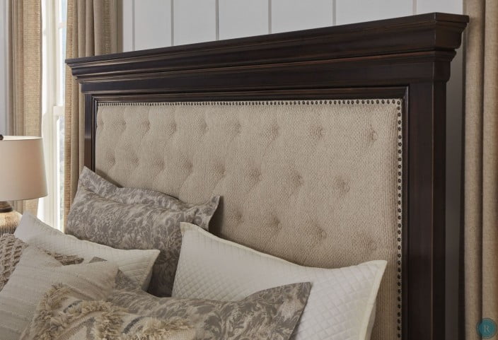 Brynhurst Dark Brown King Upholstered Panel Bed From Ashley Homegallerystore Com B788 158 56 97