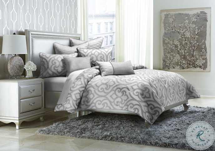 Canterbury Silver 7 Piece Queen Comforter Set | HomeGalleryStores.com |  BCS-QS07-CNTBY-SLV