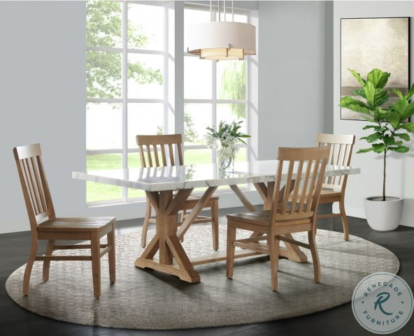 Picket house liam white marble natural rubberwood round dining outlet table