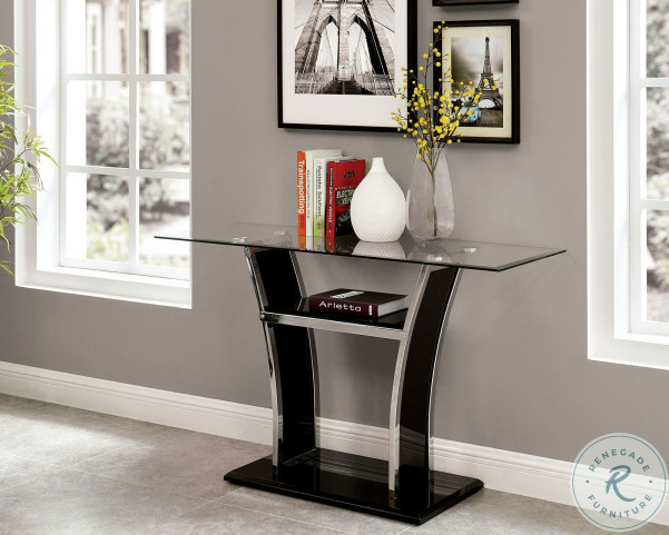 Staten Glossy Black and Chrome Sofa Table HomeGalleryStores